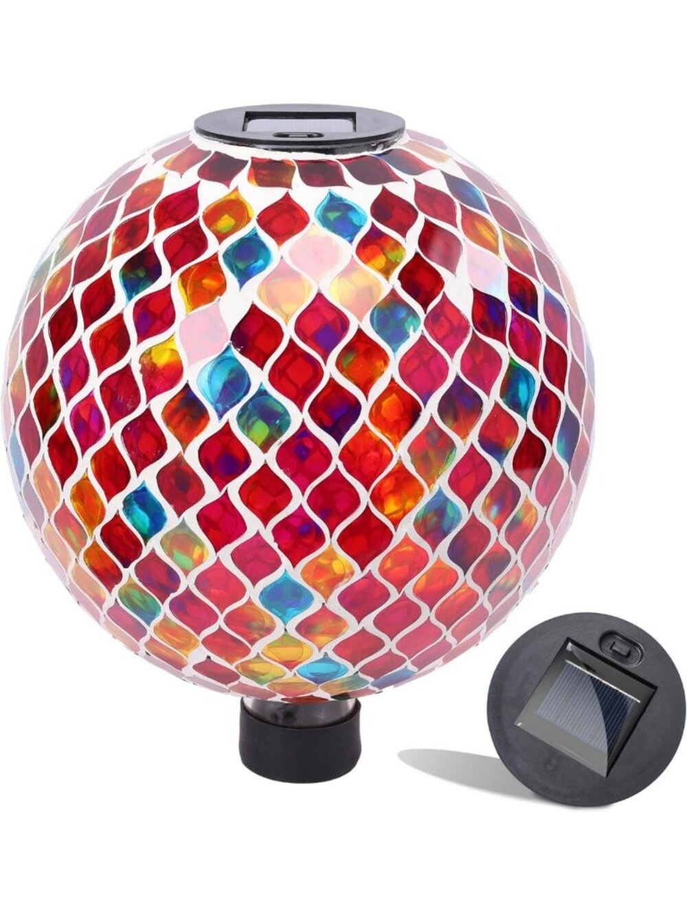 Mosaic Solar Gazing Ball - 10" Red Glass Sphere for Garden & Outdoor Decor